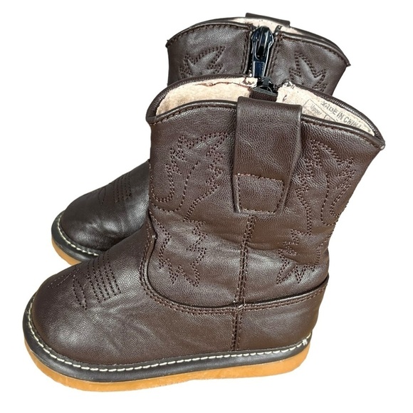 Squeak & Giggle Dark Brown Leather Zip Up Western Cowboy Boots Toddler Size ?? - Picture 1 of 13